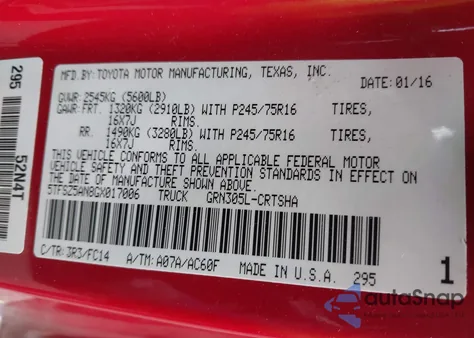 2016 Toyota Tacoma Access Cab/Sr5/Trd Spt/Or z USA, uszkodzony, nr VIN 5TFSZ5AN8GX017006